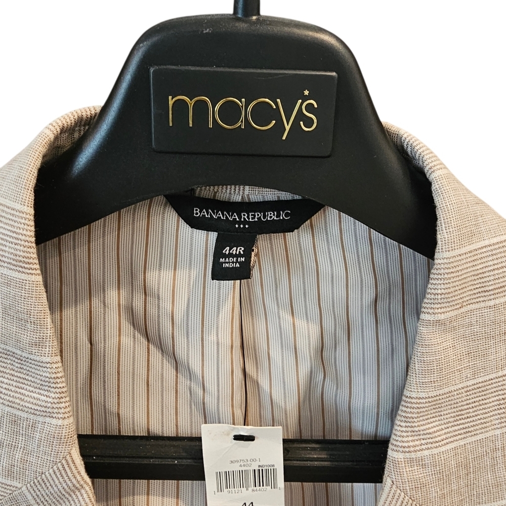 New Banana Republic Men's Linen Blend Blazer - Light tan Striped - Picture 11 of 13